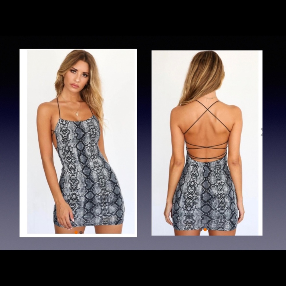Black Snake Print Lace Up Back Mini Dress